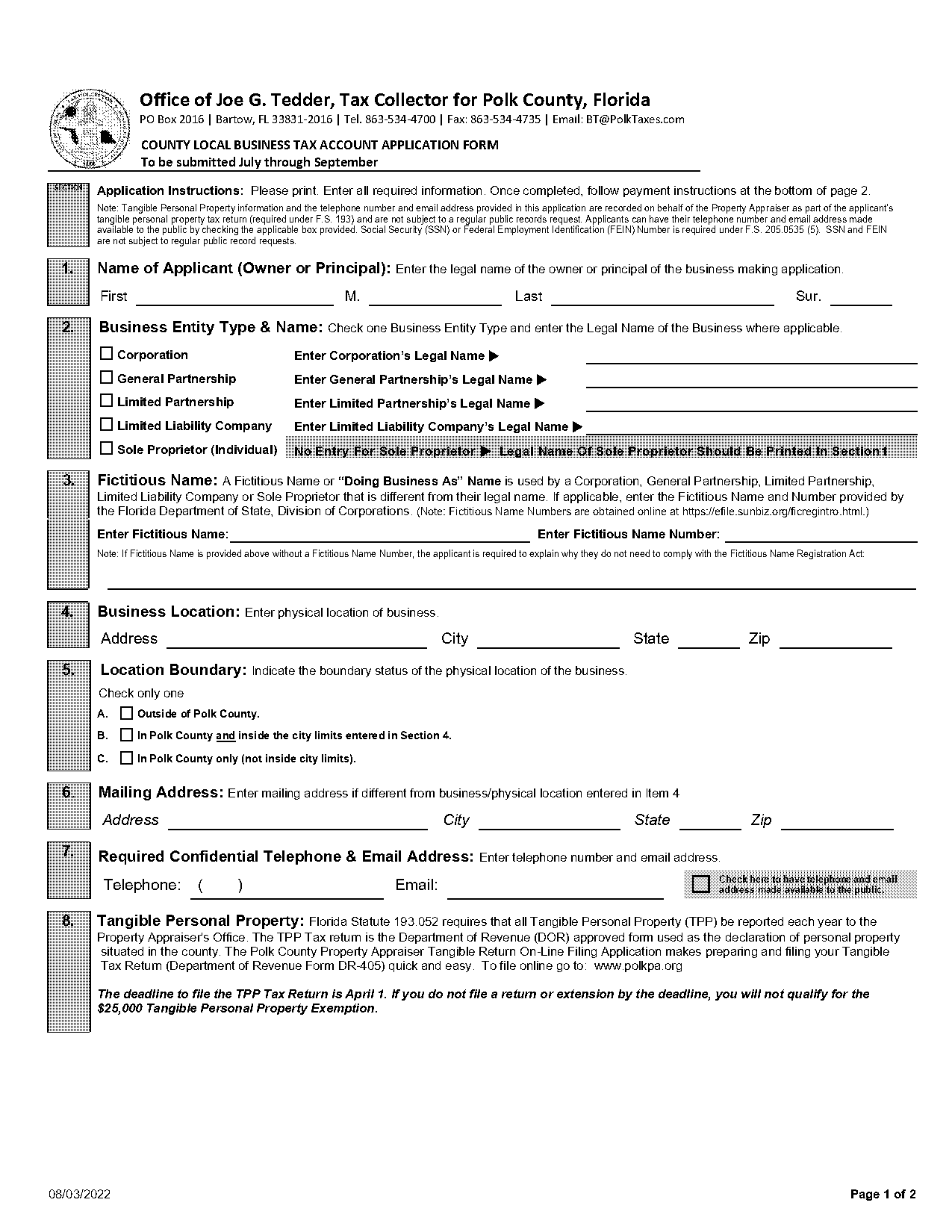 physical therapy buisiness tax receipt