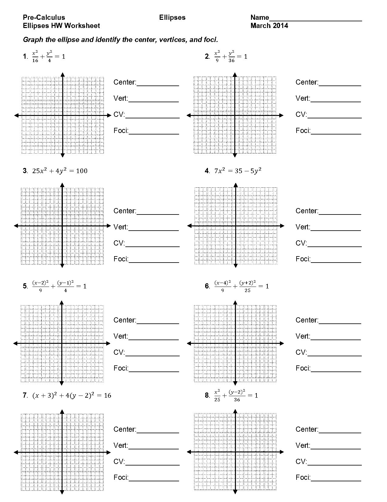 area of ellipse worksheet